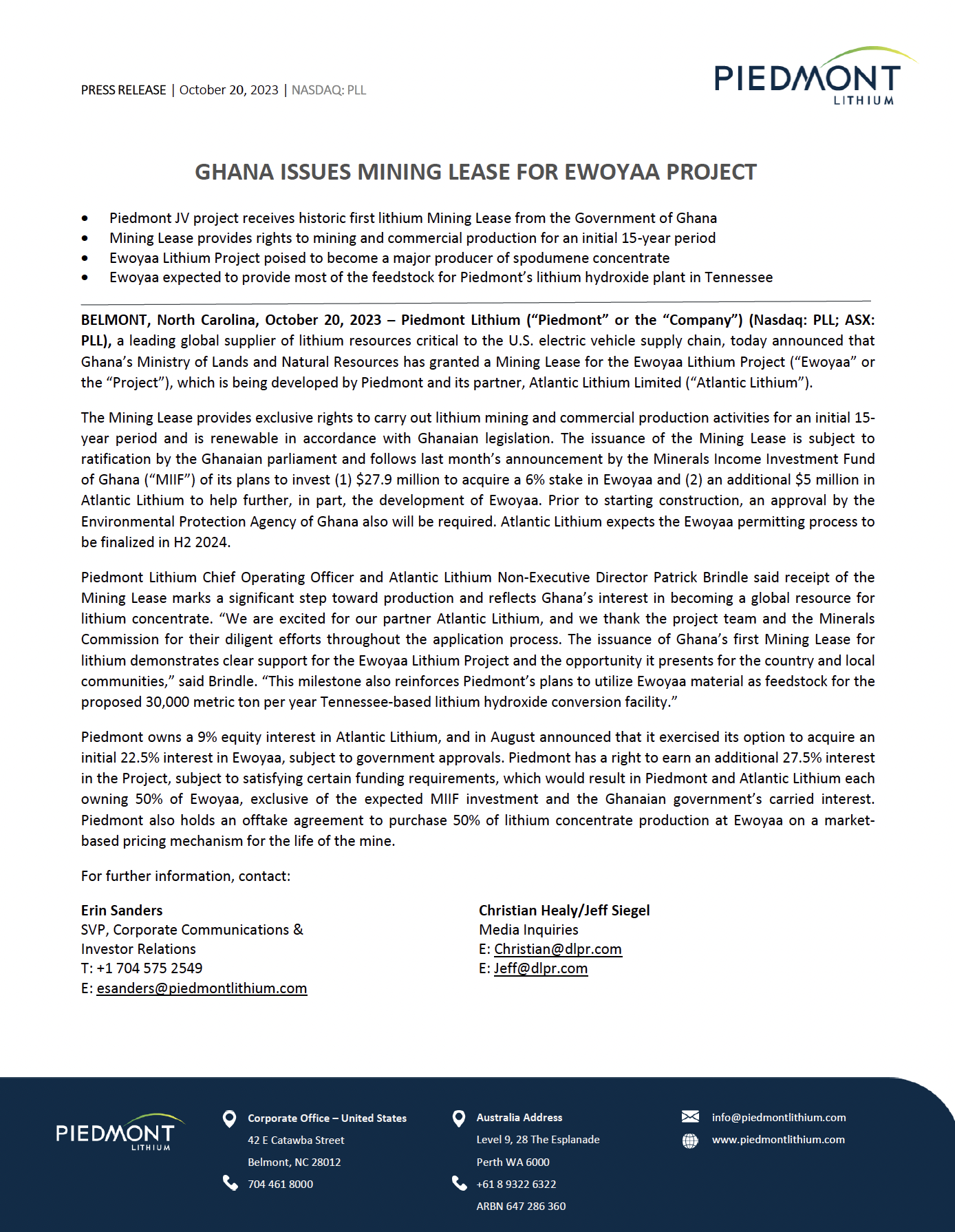 screenshot of 1st page of press release